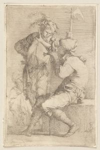 Two Soldiers, One Seated on a Square Stone