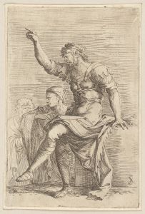 Two Soldiers, One with His Hand Raised, Pointing toward the Left