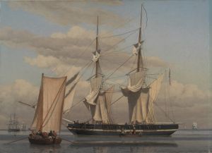 An American Naval Brig Lying at Anchor while Her Sails Are Drying