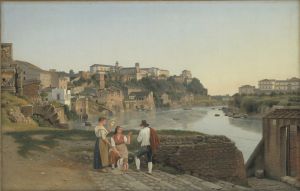 View of the Tiber towards the Aventin Hill in Rome