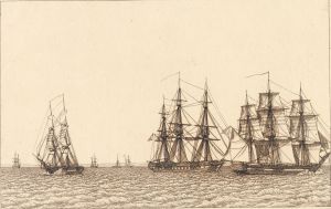 En brig sejlende Illustration til Linearperspectiven , Tavle IXb