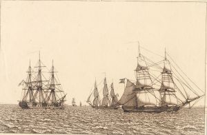 En fregat ligger for anker Illustration til Linearperspectiven , Tavle IXb