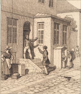 En gadescene Illustration til Linearperspectiven , Tavle VII