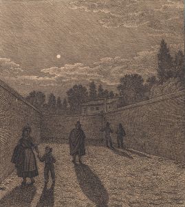 Måneskin over en vej Illustration til Linearperspectiven , Tavle IV