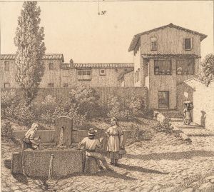 Parti af en italiensk landsby Illustration til Linearperspectiven , Tavle VI