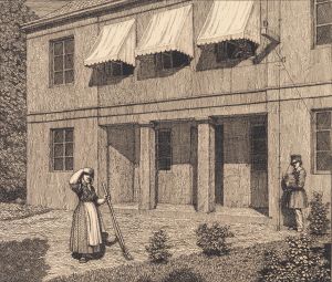 Udenfor en villa Illustration til Linearperspectiven , Tavle V