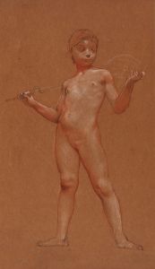 Etude de face de fillette nue debou