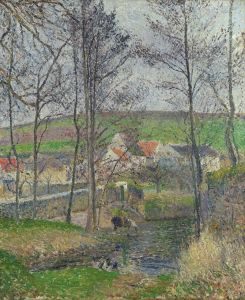 The banks of the Viosne at Osny in grey weather, winter