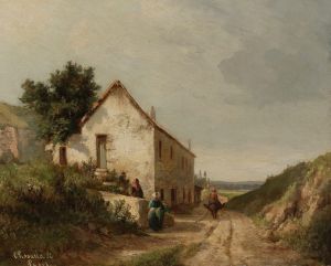 Maison Au Bord D’une Route De Campagne Avec Personnages