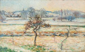 Vue sur le village de Bazincourt, neige
