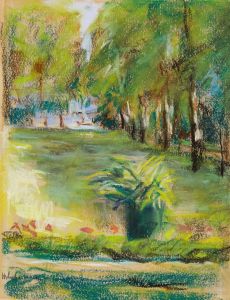 The Artist’s Garden Seen to the East from the Terrace with a View of the Birch Avenue and the Wannsee