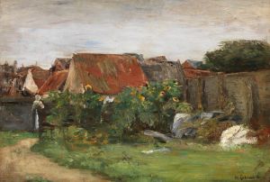 Dorfhäuser mit Sonnenblumen