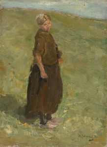 Mädchen auf der Düne, stehend nach rechts