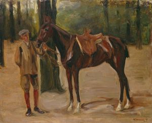Reitknecht mit Pferd