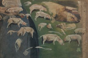 Muttersau und Ferkel, Studien zum Schweinekoben