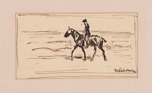 Federzeichnung; Reiter am Strand