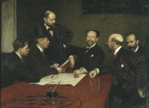 The Council of the Society of Artists , Robert Thegerström, Richard Bergh. Standing Nils Kreuger)