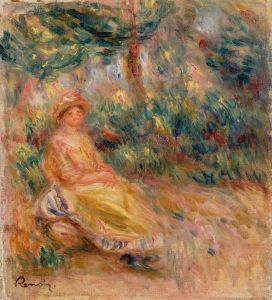 Woman in Pink and Yellow in a Landscape