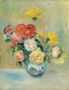 Vase De Roses Et Dahlias