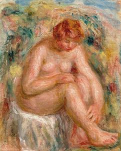 Femme nue assise vue de trois-quarts
