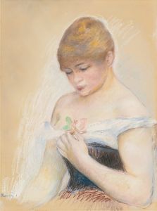 Jeune Femme Tenant Une Fleur