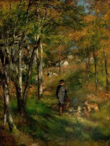 Jules Le Coeur and his dogs in the forest of Fontainebleau