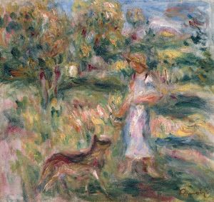 Paysage avec femme en bleu et Zaza à Cagnes