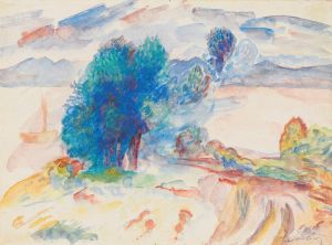 Arbres au bord de l’eau et voilier