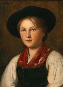 A Graceful Young Girl in Traditional Costume with a Hat