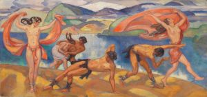 Tanzende in weiter Landschaft