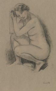 Naked crouching girl
