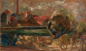 Landscape with a factory chimney