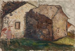 Little girl in front of a house