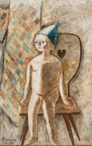 Nude little girl in a blue cap