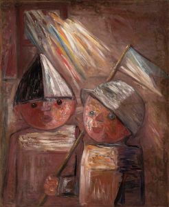 Two children with a flag