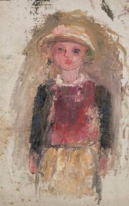 Little girl in a red waistcoat