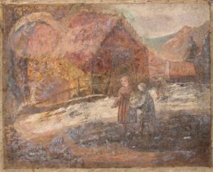 Two little girls against the background of a landscape