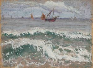 Stormy sea with boats