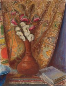 Flowers in a clay flower-vase
