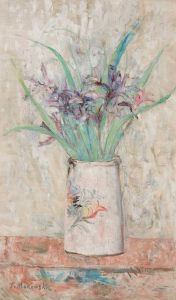 Irises in a white flower-vase