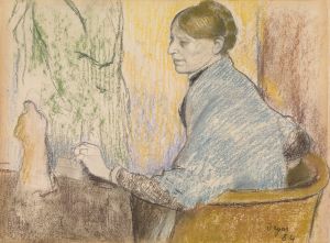 Madame Henri Rouart in an armchair in front of a small table with a Tanagra statuette