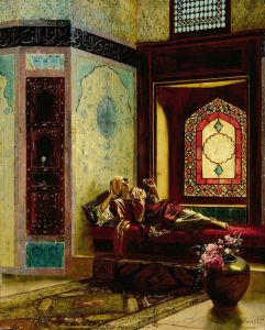 Languorous oriental lady with a rose