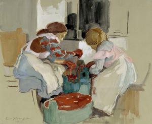 Two Girls Dyeing Fabric