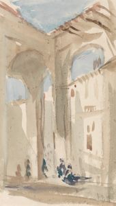 Figures in an eastern colonnade