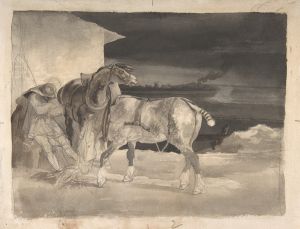 Two Draft Horses with a Sleeping Driver
