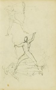 Three studies of a nude man with bow and arrow, standing cavalier