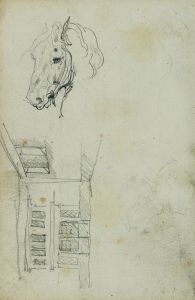 Horse head, view of a courtyard