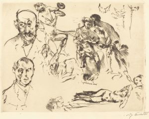 Plate of Sketches, including one of Max Liebermann