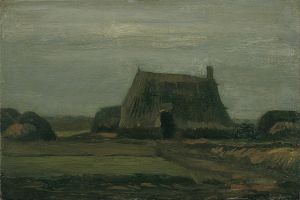 Farm with stacks of peat