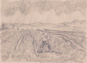 Enclosed field with a sower in the rain